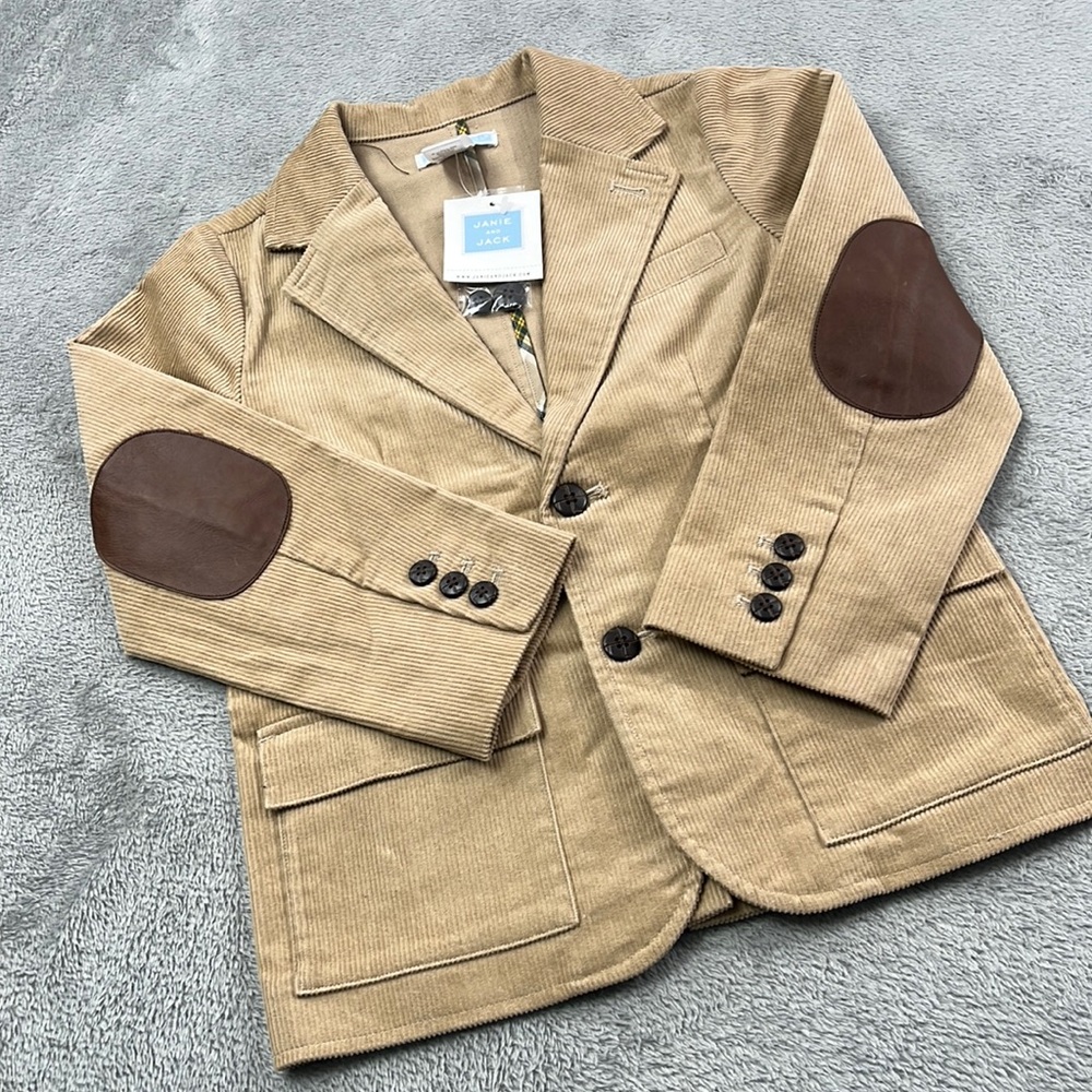 NEW Janie & Jack 5T Cotton Corduroy Leather Elbow Pad Blazer Jacket